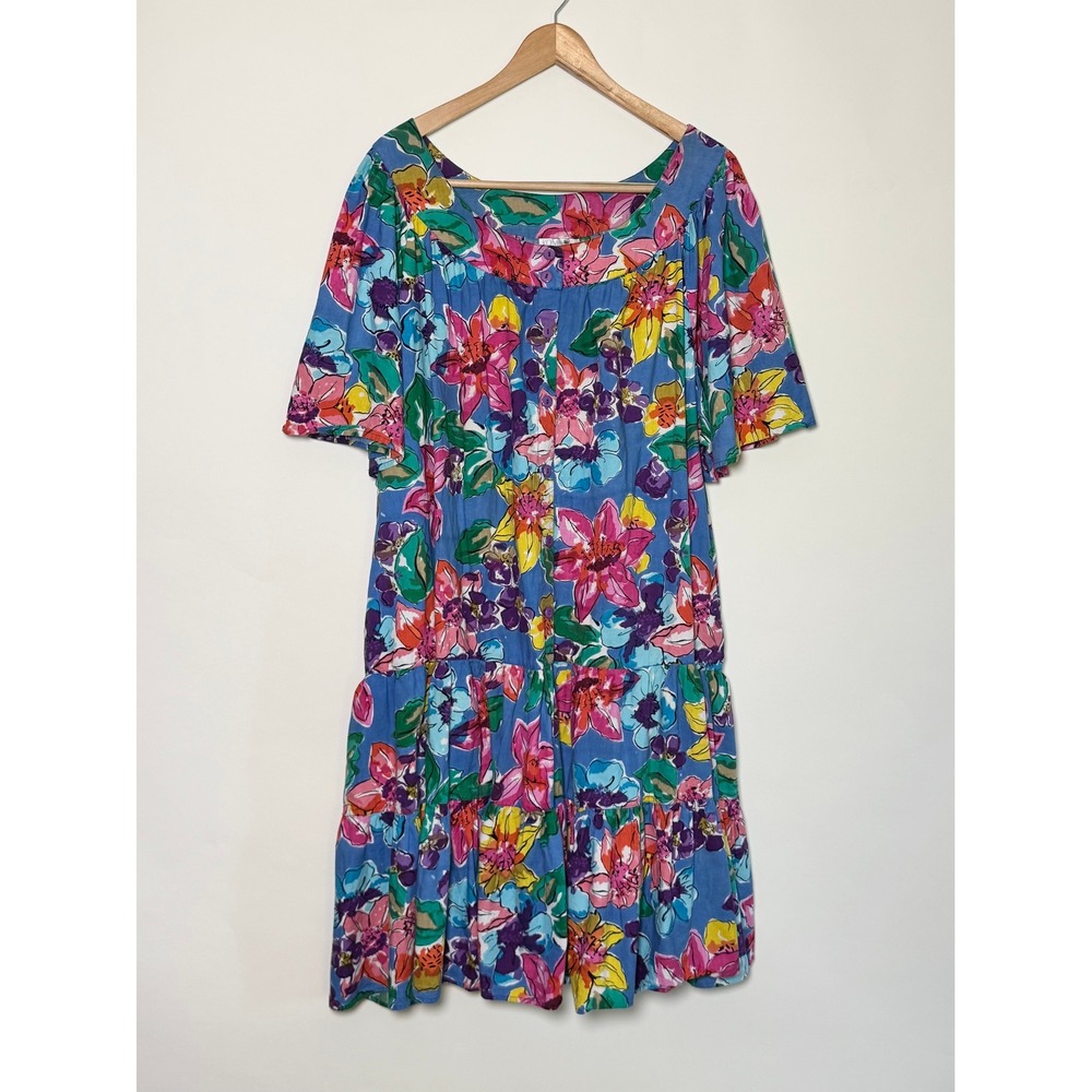 Vintage 80s 90s Floral House Dress Muumuu 3X Cotton Retro Tropical Grannycore